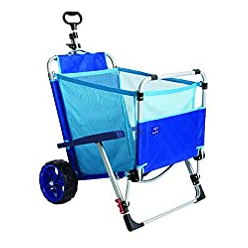 Mac Sports Beach Day Foldable Chaise Lounge Chair with Integrated Wagon Pull Cart Combination and Heavy Wheels - Perfect for Beach,...