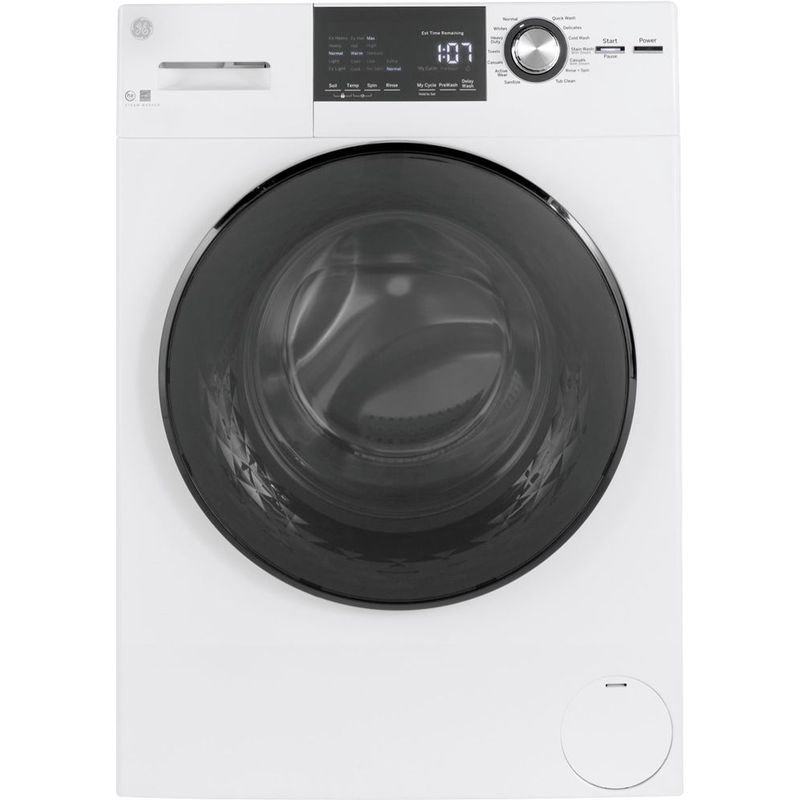 Front Zoom. GE - 2.4 Cu. Ft. High Efficiency Stackable Front Load Washer with Steam and Sanitize - White