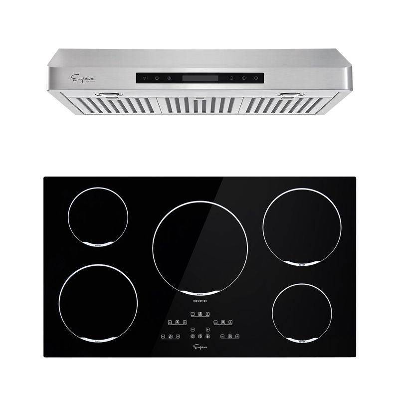 2 Piece Kitchen Appliances Packages Including 36" Induction Cooktop and 36" Under Cabinet Range Hood - Black