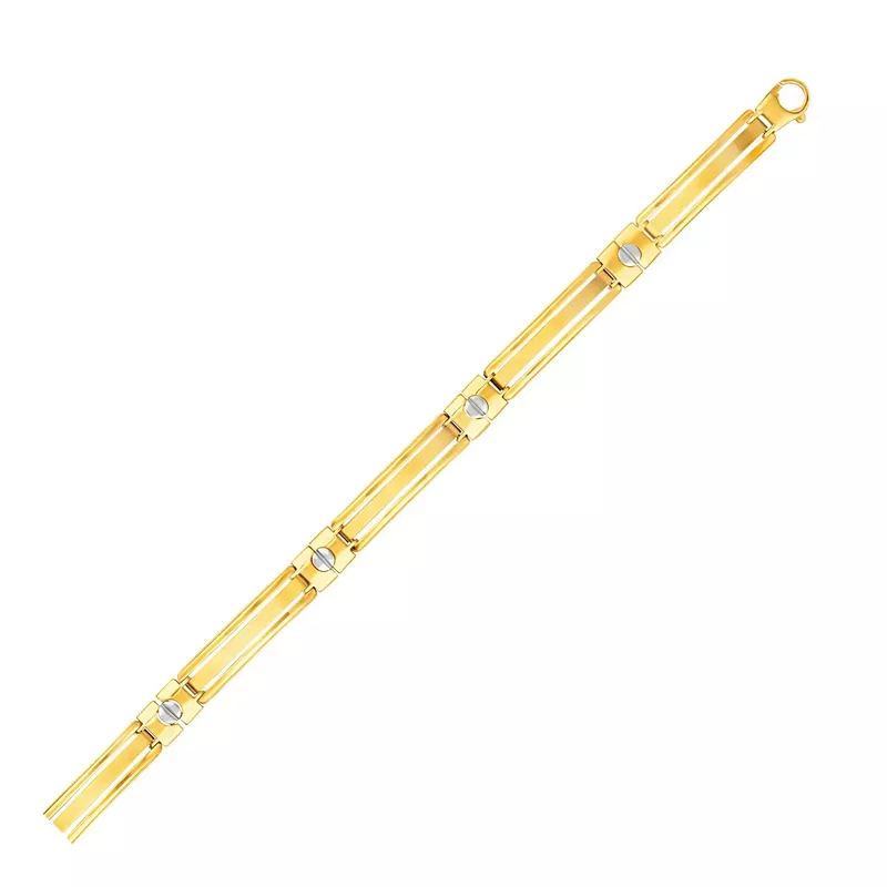 14k Two Tone Gold Men's Bracelet with Screw Head Motif Accents (8.25 Inch)