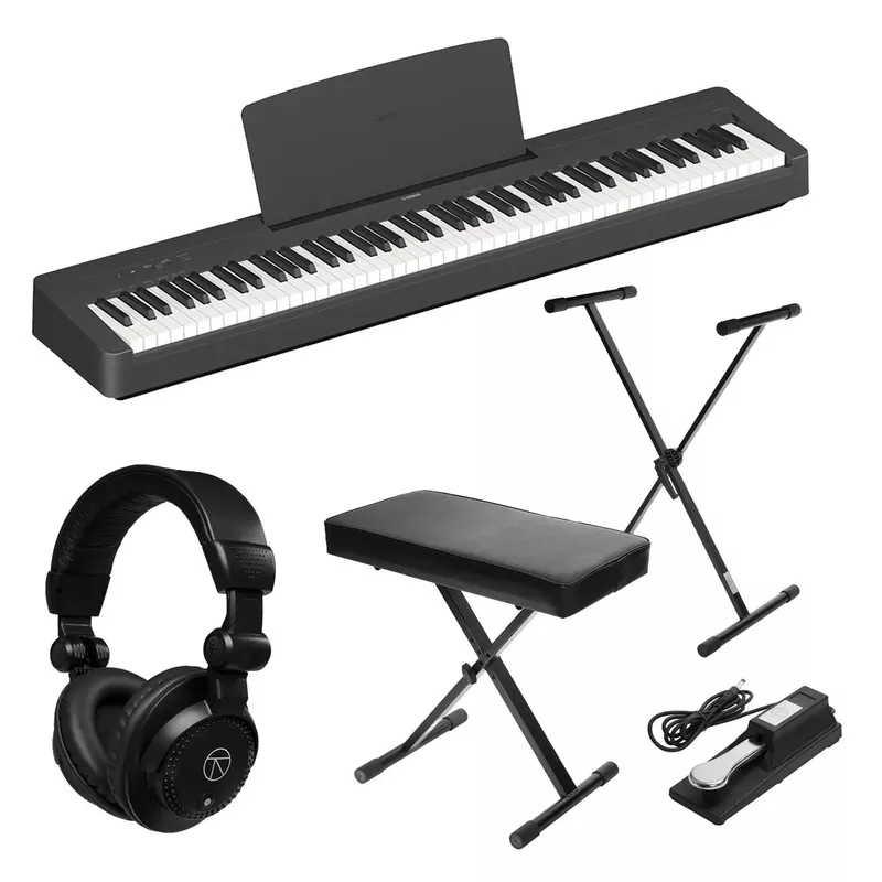 Yamaha P-143 88-Note Digital Piano with Weighted GHS Action, Bundle with Headphones and Stand/Bench Pack