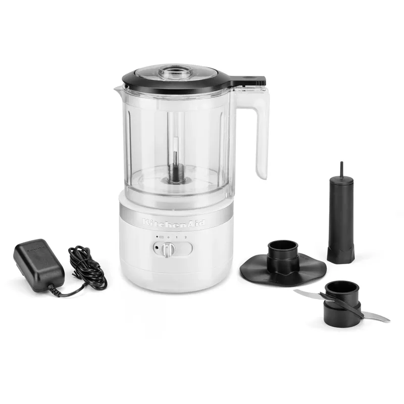 KitchenAid Cordless 5-Cup Food Chopper with Multi-Purpose Blade and Whisk Accessory in White