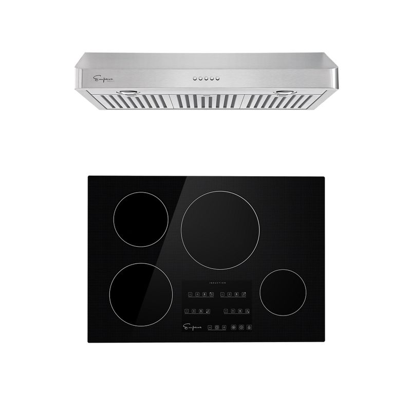 2 Piece Kitchen Appliances Packages Including 30" Induction Cooktop and 36" Under Cabinet Range Hood - Black