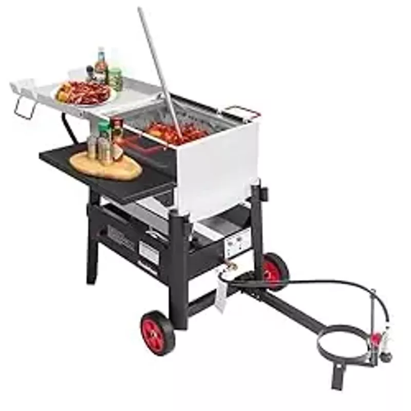 Creole Feast CFB3001 70 QT Single Sack Crawfish Boiler, Outdoor Propane Gas Seafood Cooker with Foldable Cylinder Bracket and Stirring Paddle for Seafood & Crawfish Season, Black