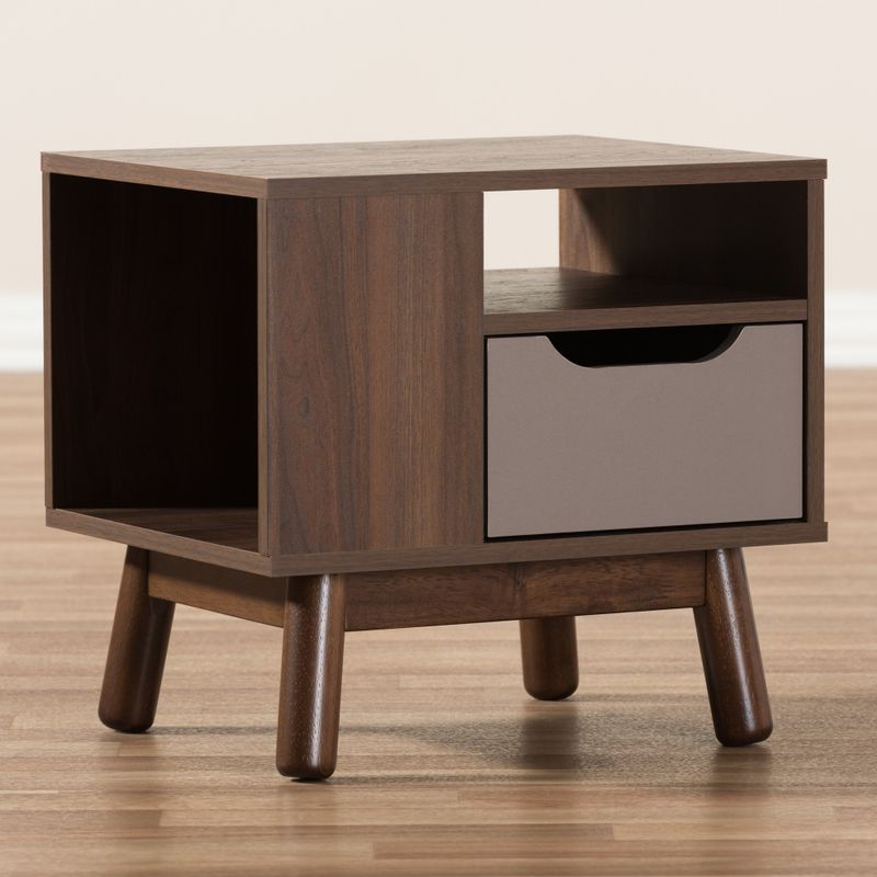 Mid-Century Brown and Grey 1-Drawer Nightstand by Baxton Studio