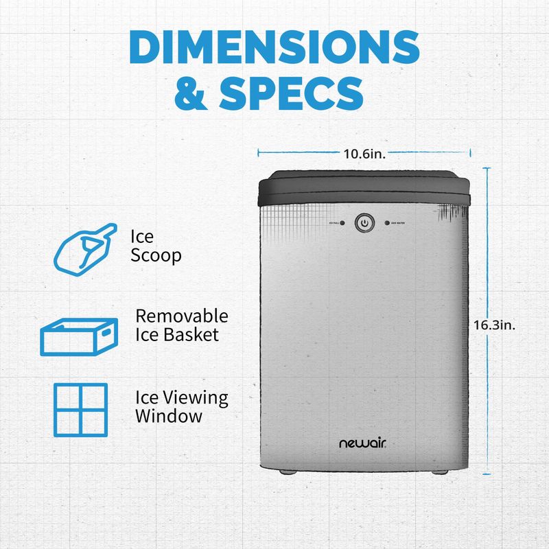 Newair 45lb. Nugget Countertop Ice Maker with Self-Cleaning Function, Refillable Water Tank, and BPA-Free Parts - Stainless Steel