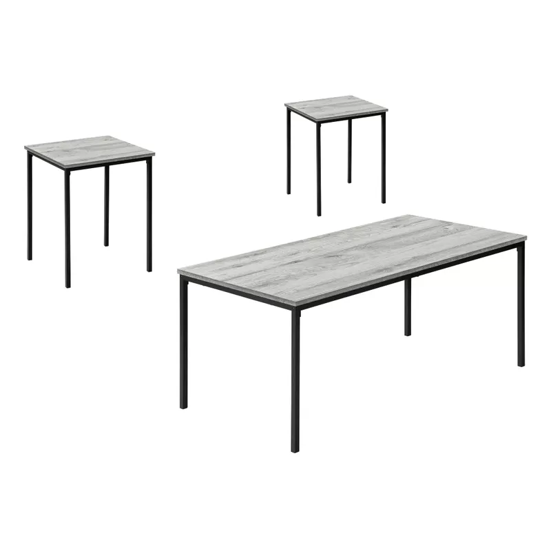 Table Set - 3Pcs Set / Grey / Black Metal