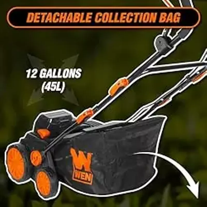 WEN 20V Max Cordless Brushless Electric Dethatcher and Scarifier, 15-Inch 2-in-1 with Collection Bag (20716)