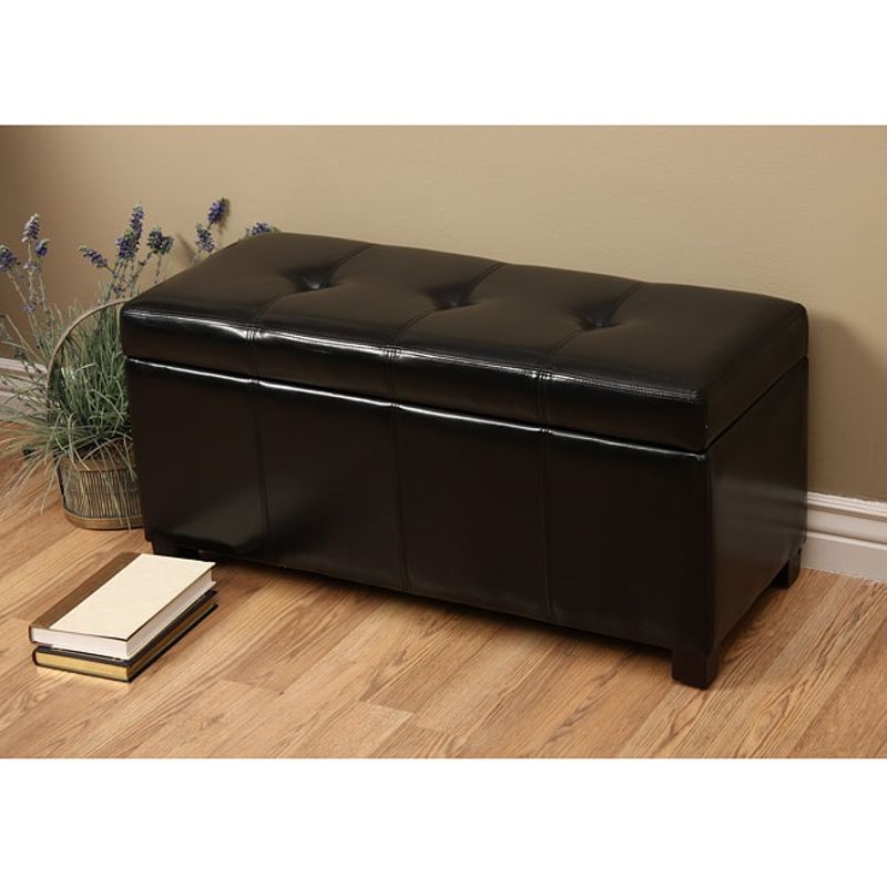 Warehouse of Tiffany Ariel Black Faux-Leather Storage Bench with Removable Lid - Ariel w/ Buttons Black Leather Storage Bench