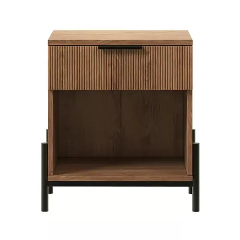 Walker Edison - Modern Reeded-Front 1-Drawer Nightstand - Mocha