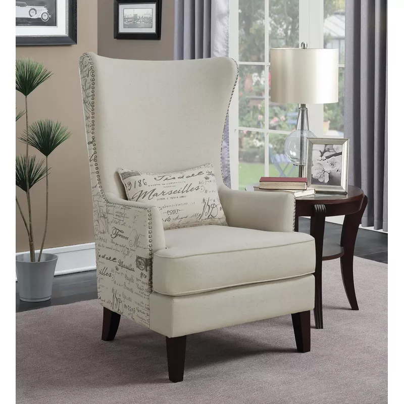 Curved Arm High Back Accent Chair Cream