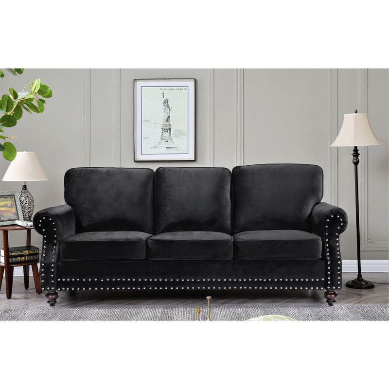 Ramos Nailhead Velvet 3-Piece Set-Loveseat Sofa and Chair - Black
