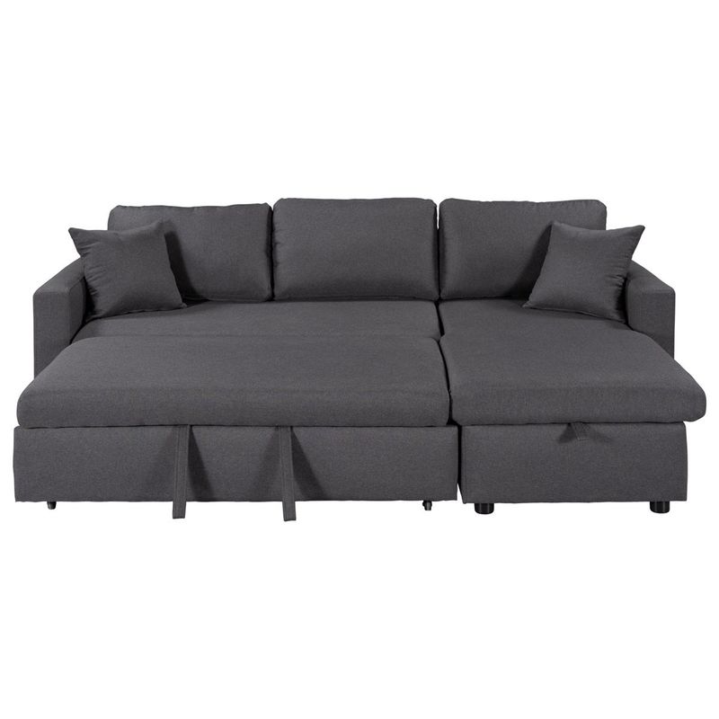 Merax Upholstery Sleeper Sectional Sofa with Storage Space, 2 Tossing Cushions - Grey