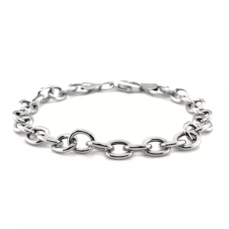 Sterling Silver Rhodium Plated Fancy Charm Bracelet (8 Inch)