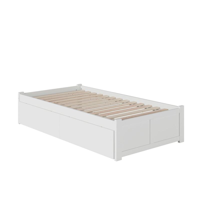 Concord Twin XL Platform Bed with Flat Panel Foot Board and 2 Urban Bed Drawers in White - White - Twin XL