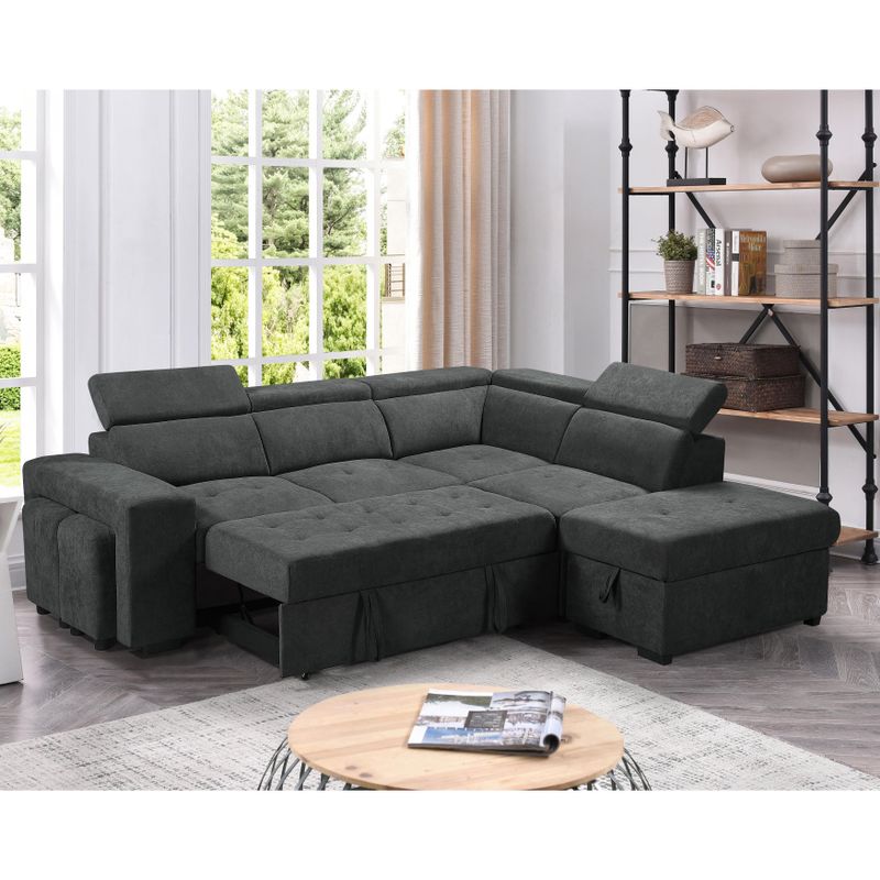 Copper Grove Ajibade Woven Fabric Sleeper Sectional Sofa - Dark Grey