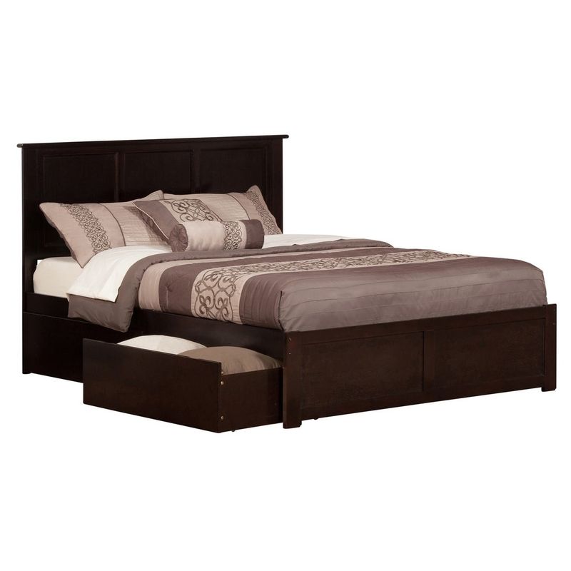 Madison Queen Platform Bed with Flat Panel Foot Board and 2 Urban Bed Drawers in Espresso - Espresso - Queen