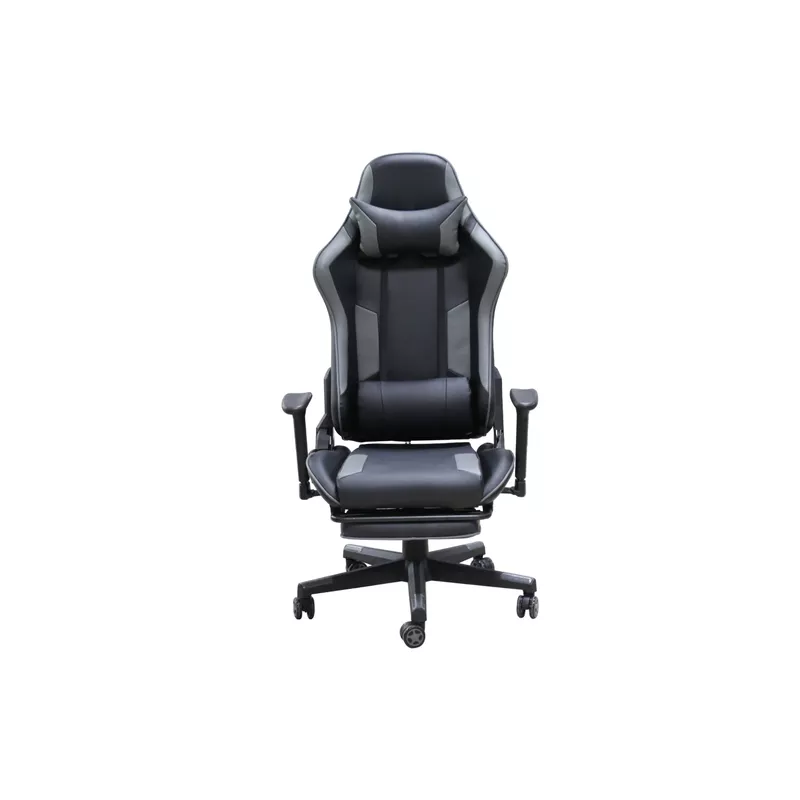 Finn PU Leather Ergonomic Massage Height Adjustable Office Gaming Chair in Black/Grey w/ Footrest