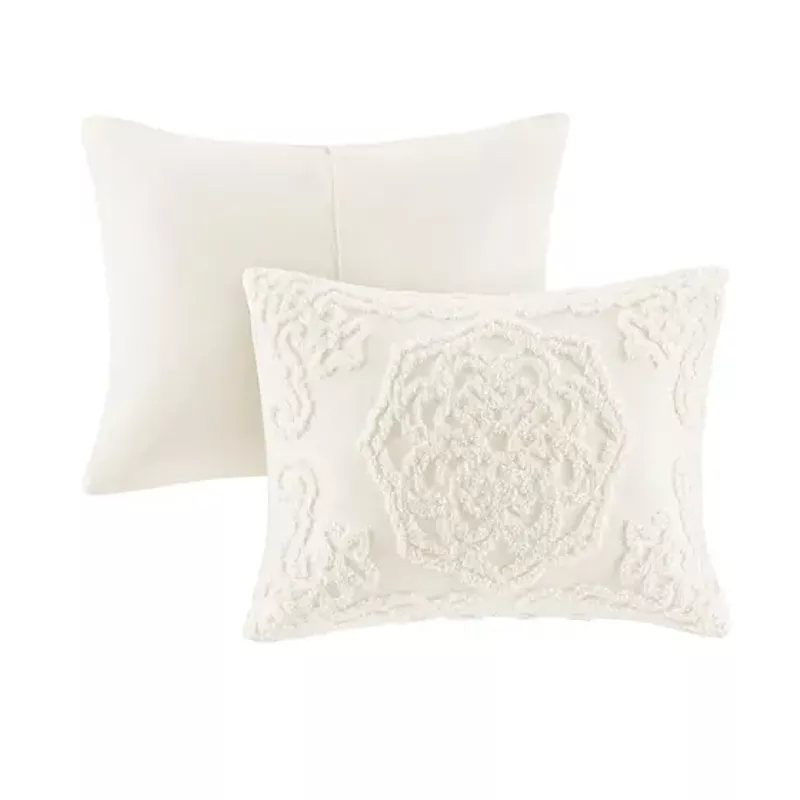 Off-White Laetitia 3-Piece Tufted Cotton Chenille Medallion Comforter Set Full/Queen