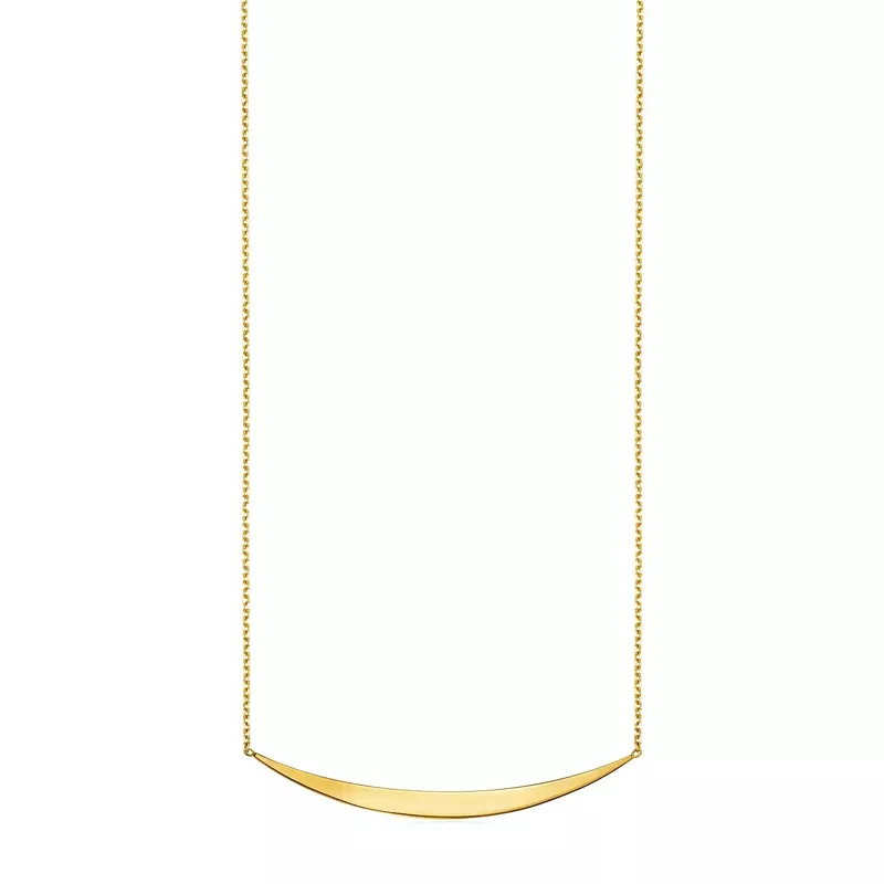 14k Yellow Gold Necklace with Polished Curved Bar Pendant (18 Inch)