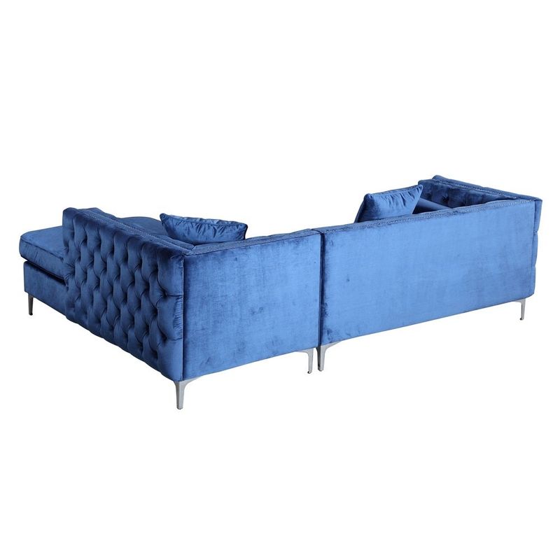 Chic Home Monet Velvet Silver Right Facing Sectional Sofa, Navy - Right Facing - Blue