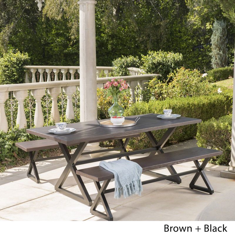 Rolando Outdoor 3-piece Aluminum Picnic Dining Set by Christopher Knight Home - Brown + Black