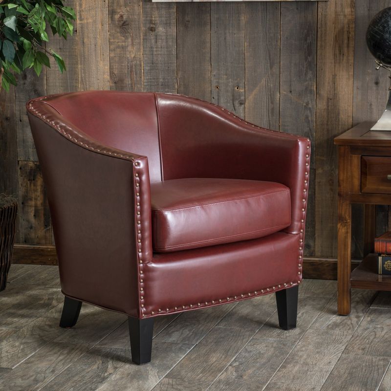 Austin Oxblood Red Bonded Leather Club Chair by Christopher Knight Home - -
