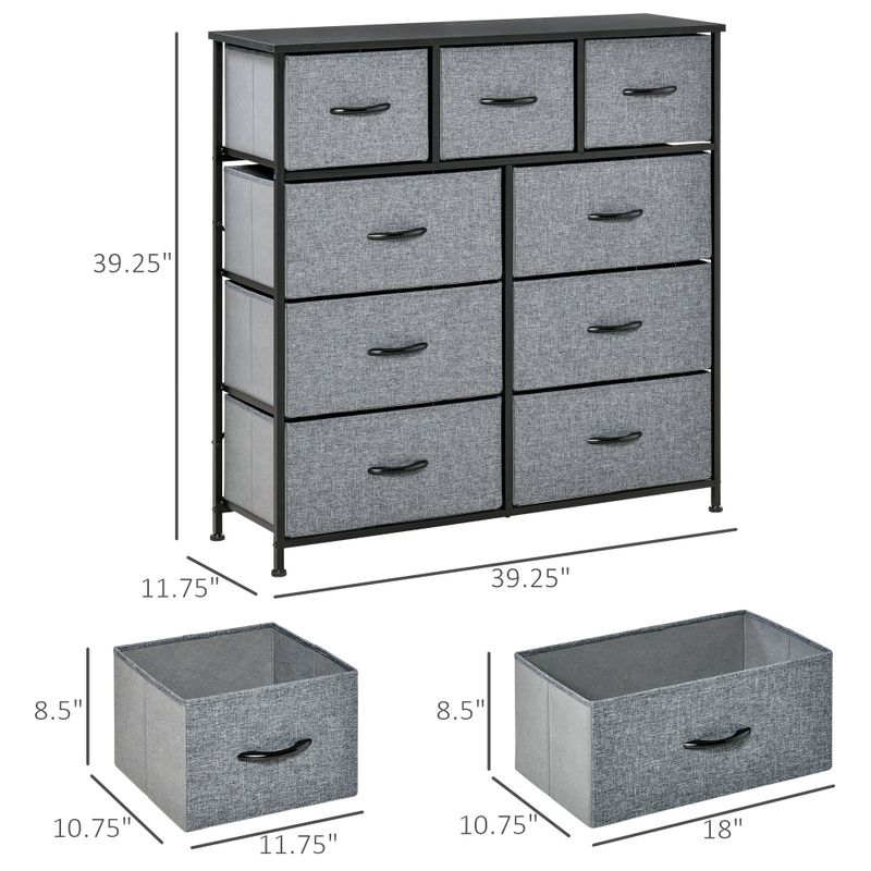 HOMCOM 9 Drawers Storage Chest Dresser Organizer Unit w/ Steel Frame, Wood Top, Easy Pull Fabric Bins, for Bedroom, Hallway - Black &...