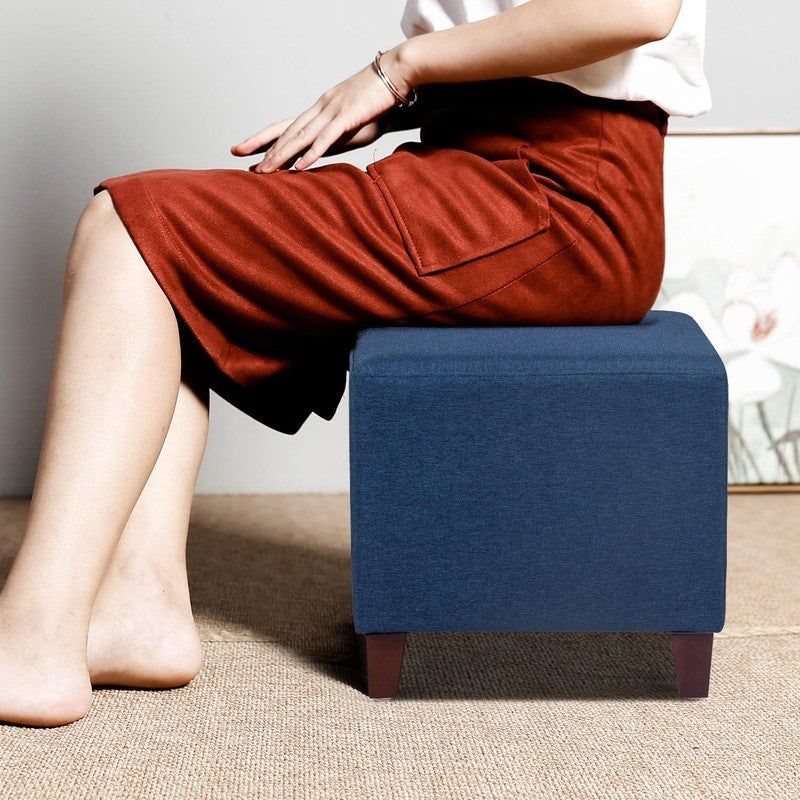 Adeco Simple British-style Cobalt Blue Cube Ottoman Footstool - Blue - Medium