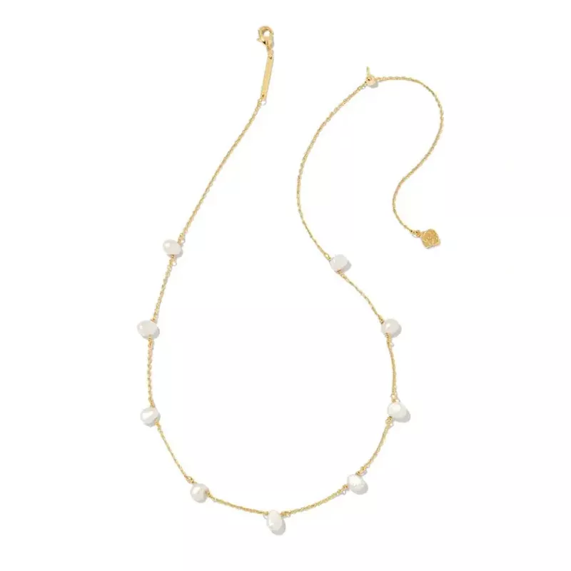 Kendra Scott Leighton Pearl Strand Necklace (Gold/White Pearl)