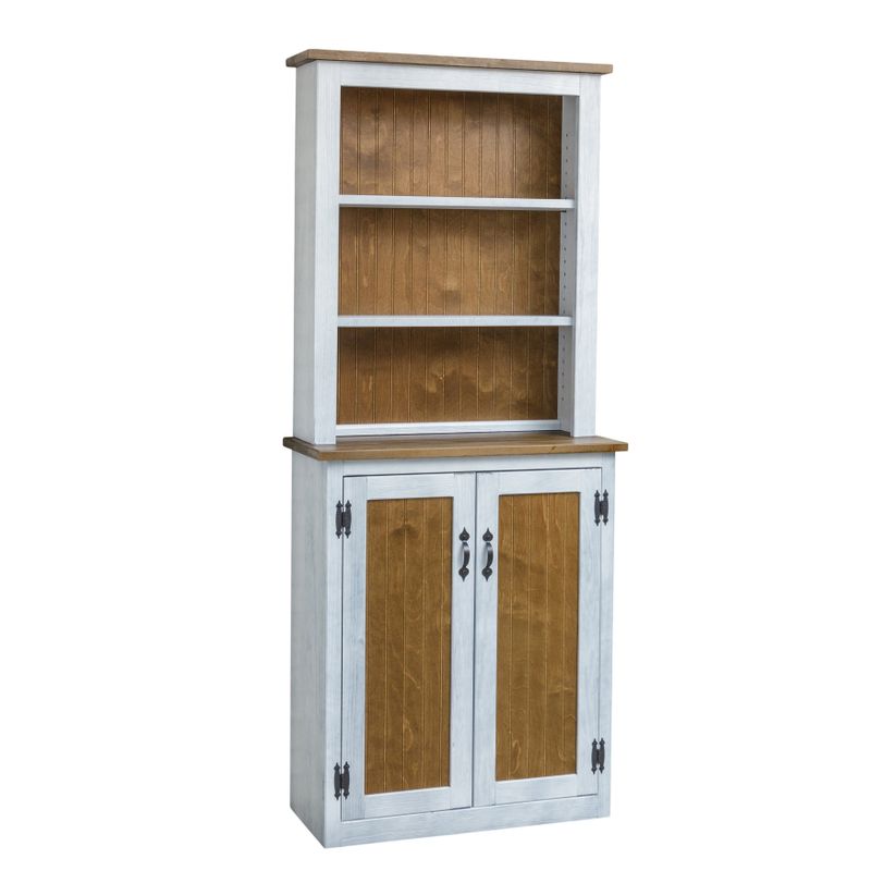 York Storage Display Hutch Cabinet, 2-Door, Espresso Top & Base-Wood - Espresso & Brown Top