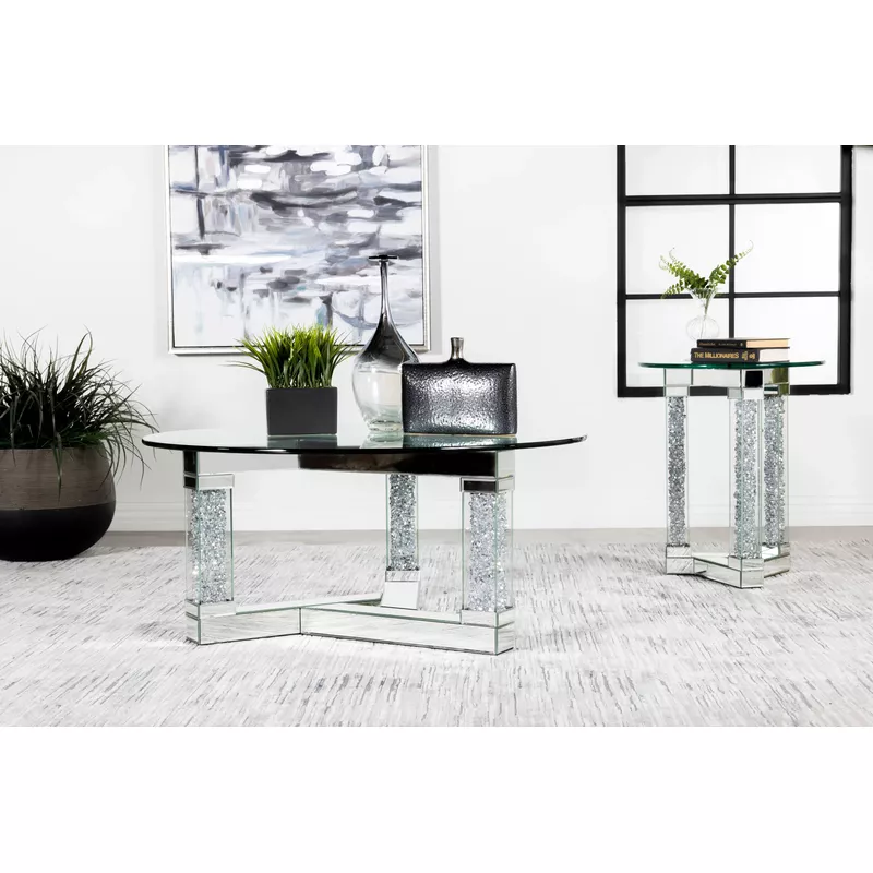 Octave Square Post Legs Round End Table Mirror