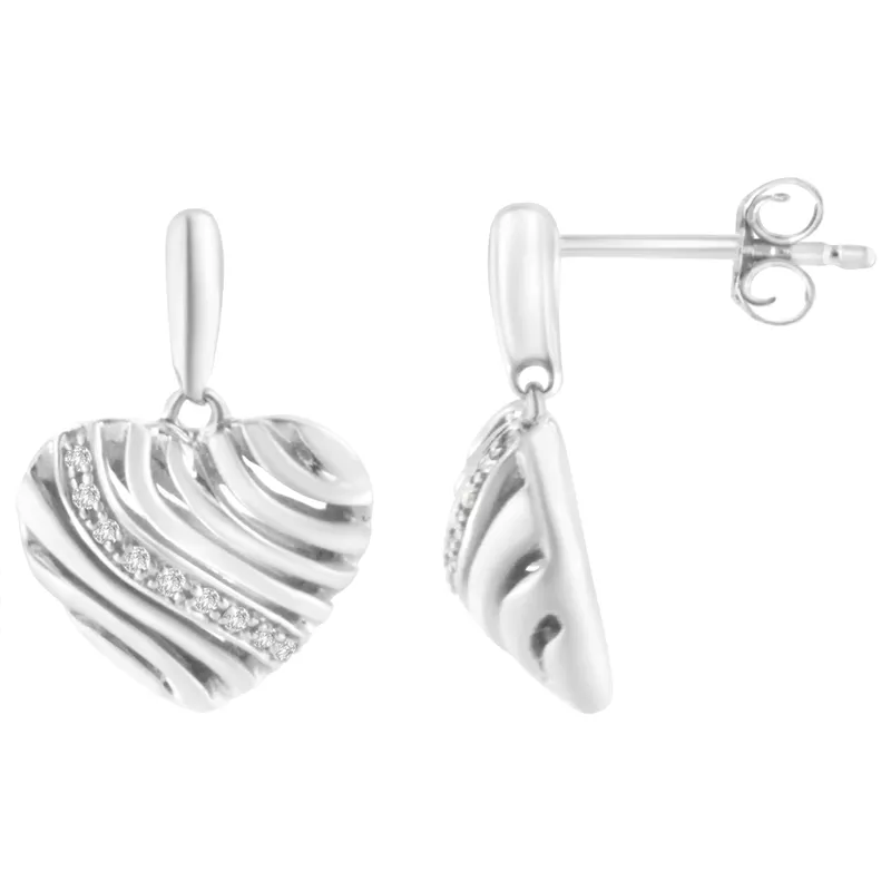 Sterling Silver Heart Diamond Accent Puff Earrings (I-J, I1-I2)