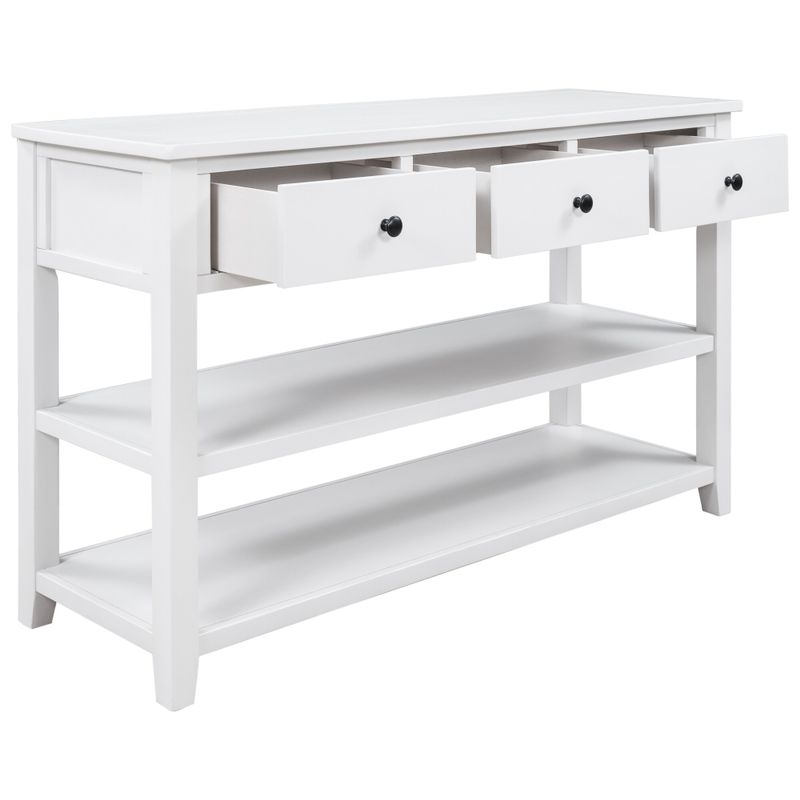 Nestfair Solid Wood Console Table with Three Top Drawers and Two Open Shelves - Beige