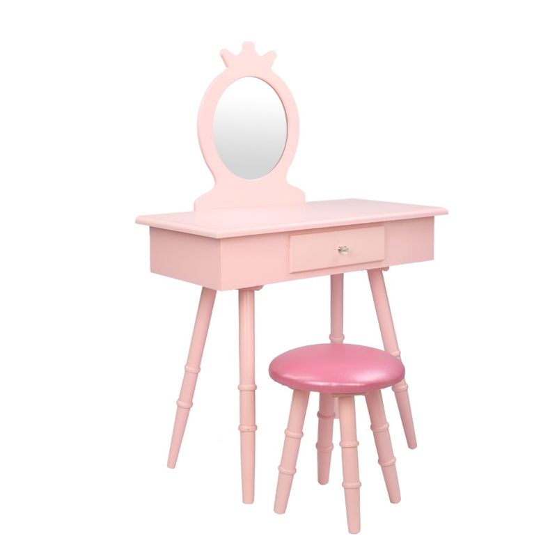 Children's Dressing Table One Mirror/Chair/Single Drawer Pink - Pink - 1-drawer