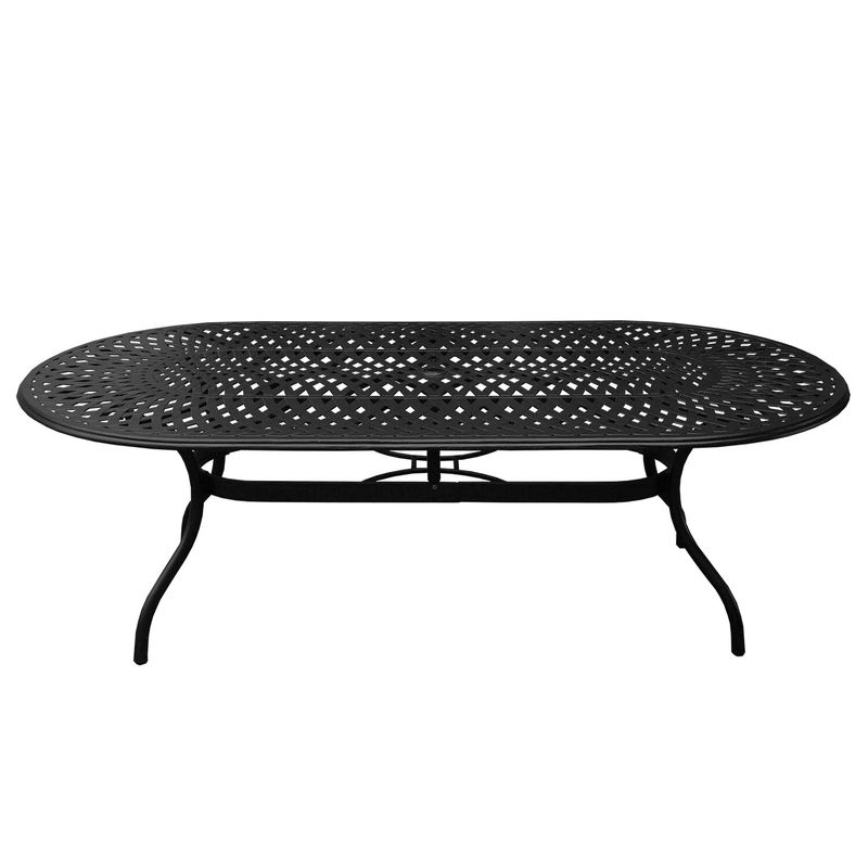 Outdoor Lattice 95-inch Bronze Oval Dining Set with Eight Arm Chairs - Black