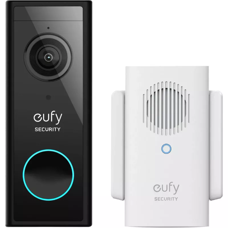 eufy Security - Smart Wi-Fi Video Doorbell 2K Battery Operated/Wired with Chime - White/Black