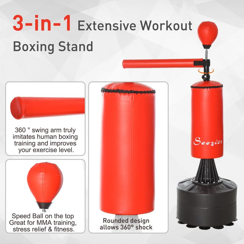 Soozier Freestanding Boxing Punch Bag Stand with Rotating Flexible Arm, Speed Ball, Waterable Base - Black, Red - Other Equipment -...