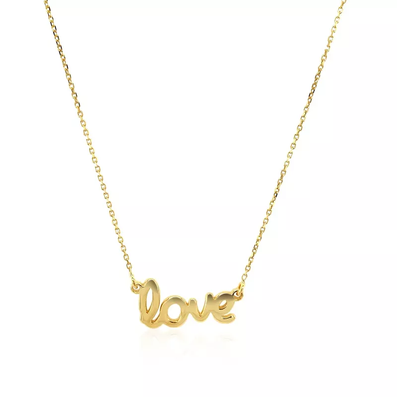 14k Yellow Gold Script LOVE Necklace (18 Inch)