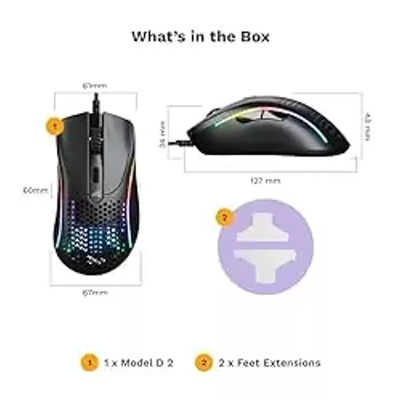 Glorious Gaming - Model D 2: Wired Ergonomic Mouse, Superlight 58g, 26K Optical Sensor, 6 Programmable Buttons, 80 Million Click Lifecycle, FPS, MMO, MOBA, Battle Royale (Black)