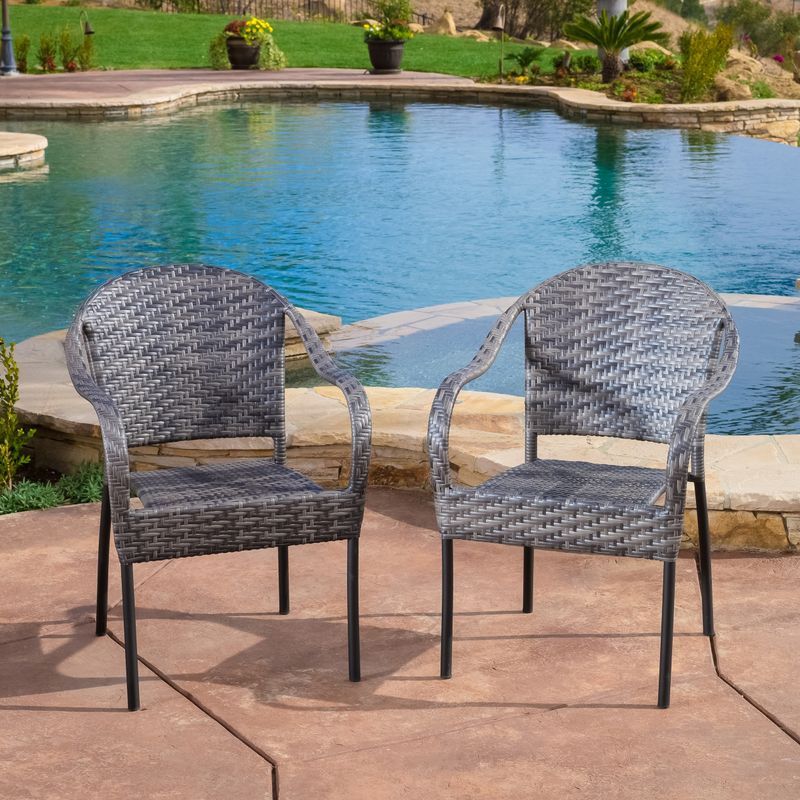 Sunset Outdoor Tight-weave Wicker Chair (Set of 2) by Christopher Knight Home - Grey
