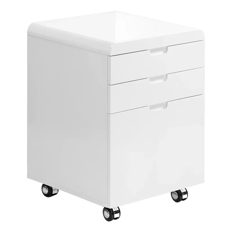 File Cabinet/ Rolling Mobile/ Storage Drawers/ Printer Stand/ Office/ Work/ Laminate/ Glossy White/ Contemporary/ Modern