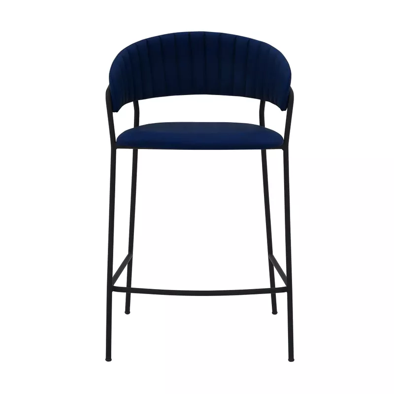 Nara 26" Blue Faux Leather and Metal Counter Height Bar Stool with Black frame
