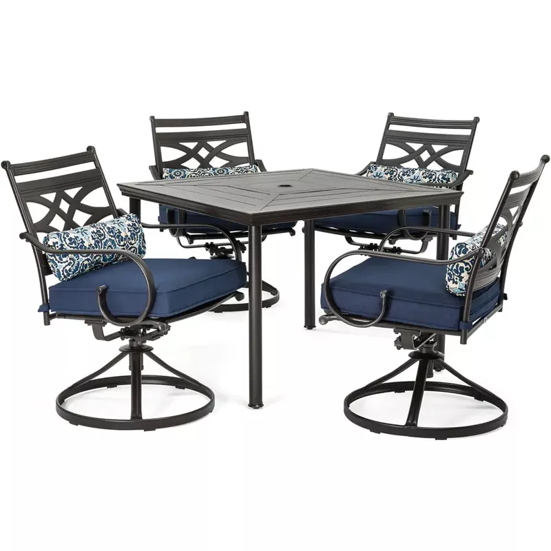 Montclair 5pc: 4 Swivel Rockers, 40" Square Dining Table