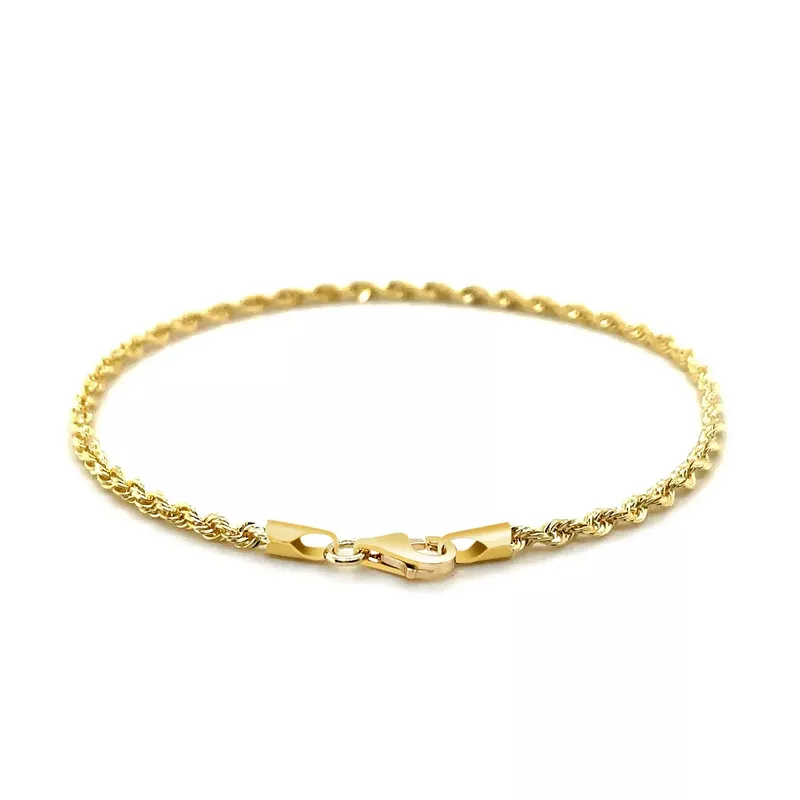 2.5mm 14k Yellow Gold Solid Diamond Cut Rope Bracelet (7 Inch)