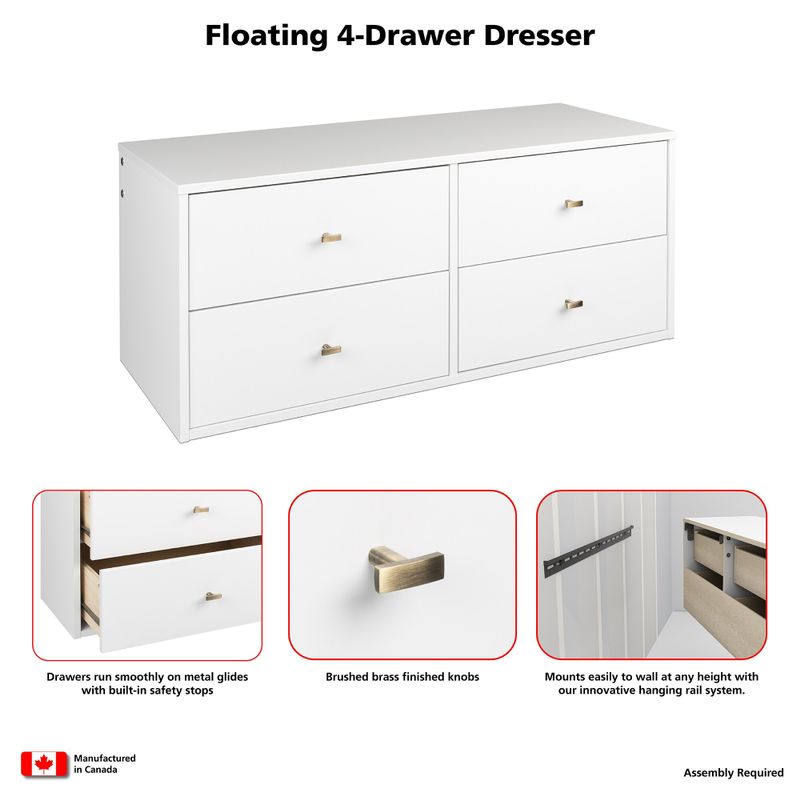 Prepac Floating 4-Drawer Dresser - White