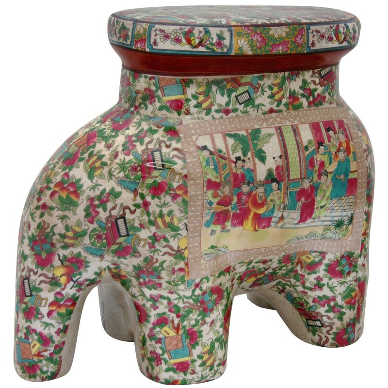 Handmade Oriental Home Porcelain 14-inch Rose Medallion Elephant Stool (China)