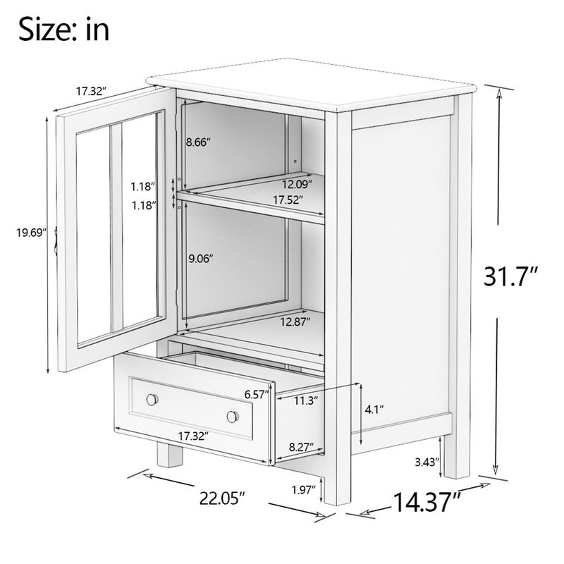 Merax Buffet Storage Cabinet with Glass Doors - White