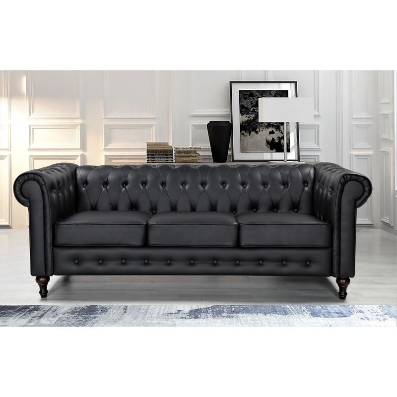Brooks Classic Chesterfield 3-Piece Living Room Set-Chair Loveseat & Sofa - Black