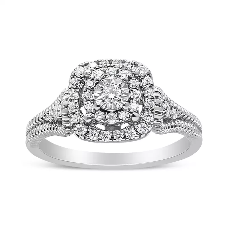 .925 Sterling Silver 1/3 Cttw Miracle Set Round-Cut Diamond Cocktail Ring (H-I Color, I1-I2 Clarity) - Size 7